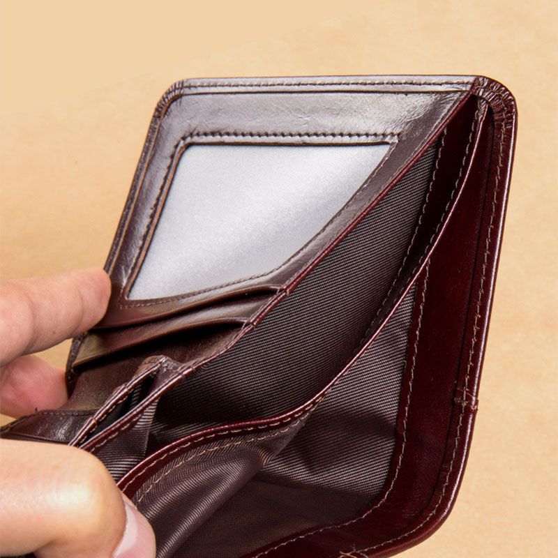 Mannen Blokkeren Veilige Portemonnee Mode Vintage Portemonnees Echt Leer Tri-fold Portemonnee Korte Portemonnee