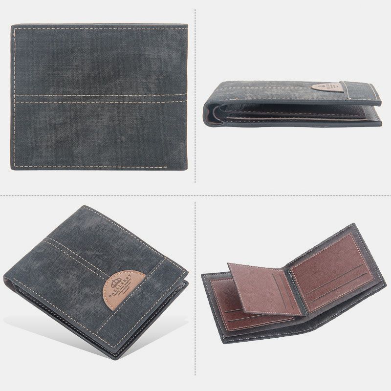 Mannen Dunne Bifold Denim Patroon Pu Lederen Portemonnee Multi-card Slot Kaarthouder Grote Capaciteit Portemonnee