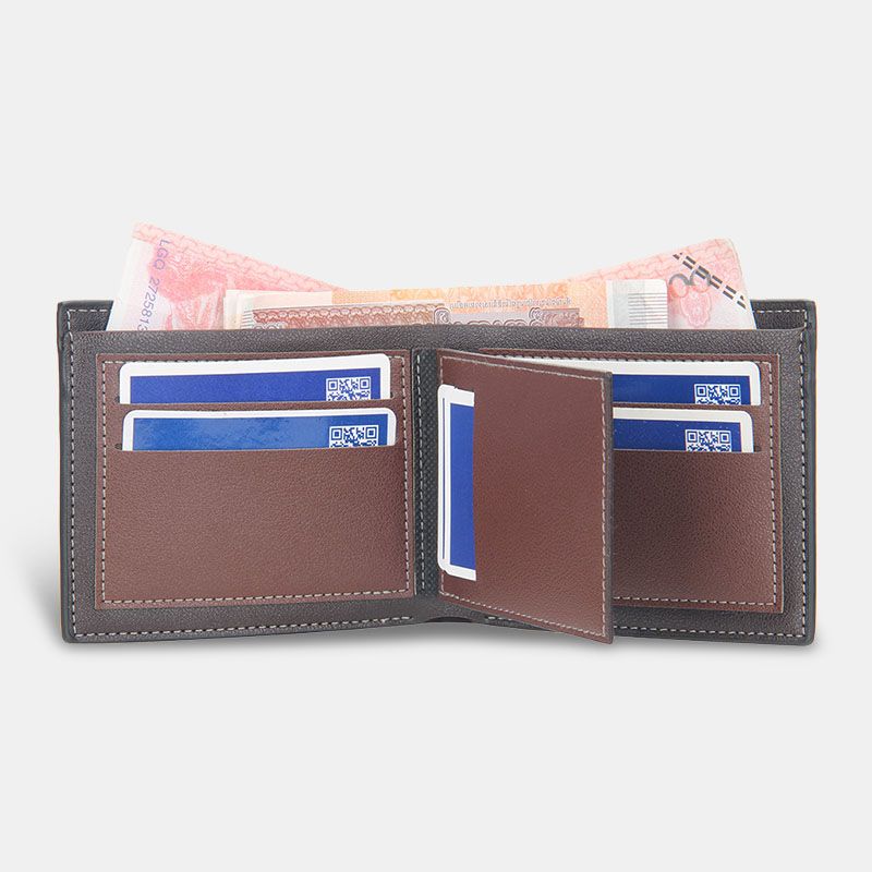 Mannen Dunne Bifold Denim Patroon Pu Lederen Portemonnee Multi-card Slot Kaarthouder Grote Capaciteit Portemonnee