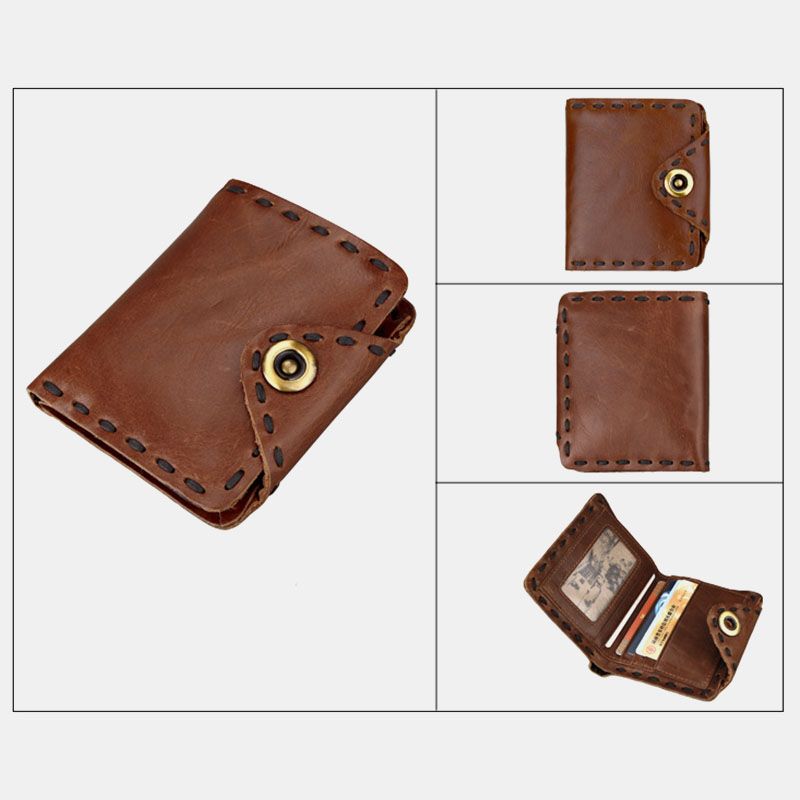 Mannen Echt Leer Bifold Multi-card Slot Retro Koeienhuid Kaarthouder Geld Clip Portemonnee Portemonnee