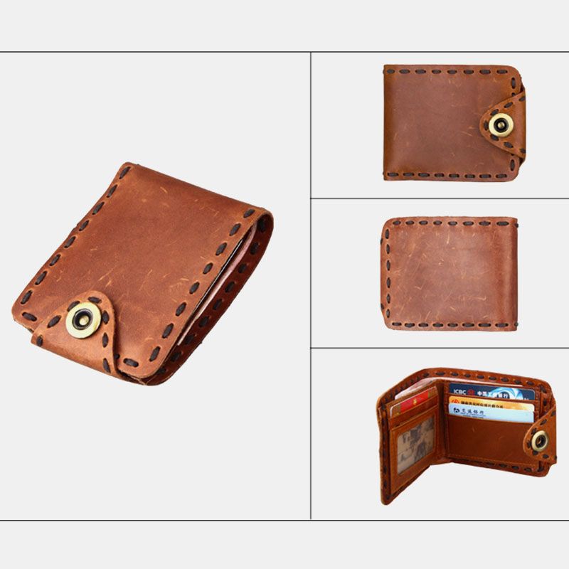 Mannen Echt Leer Bifold Multi-card Slot Retro Koeienhuid Kaarthouder Geld Clip Portemonnee Portemonnee