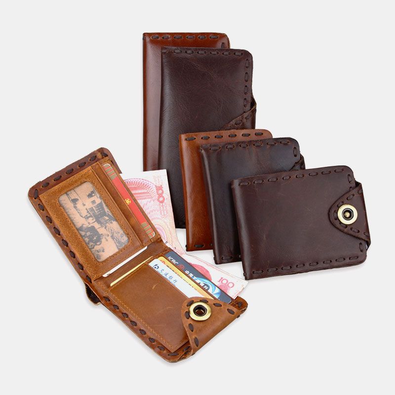 Mannen Echt Leer Bifold Multi-card Slot Retro Koeienhuid Kaarthouder Geld Clip Portemonnee Portemonnee