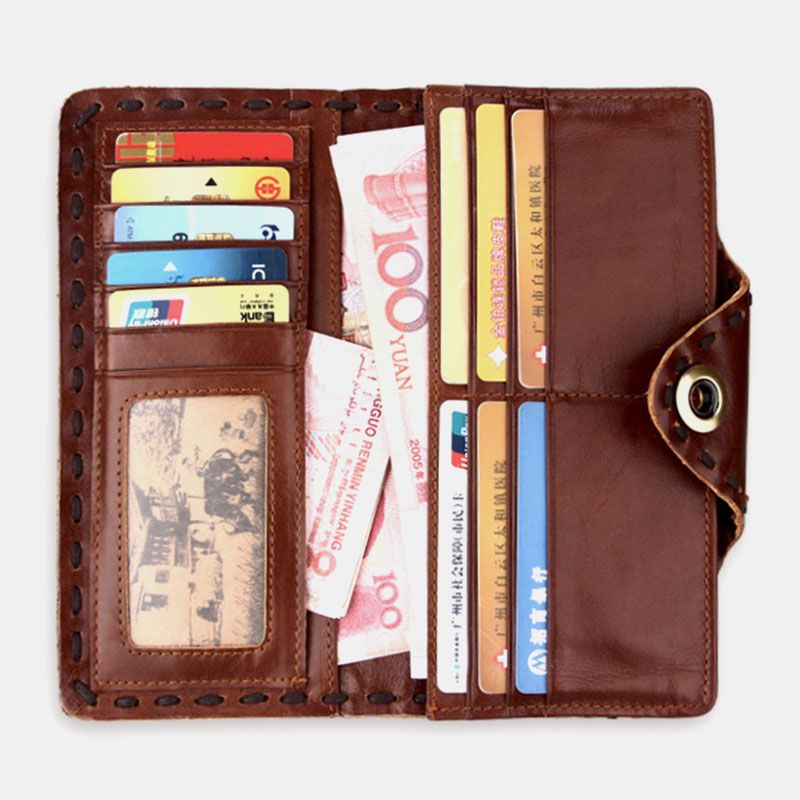 Mannen Echt Leer Bifold Multi-card Slot Retro Koeienhuid Kaarthouder Geld Clip Portemonnee Portemonnee