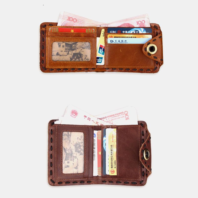 Mannen Echt Leer Bifold Multi-card Slot Retro Koeienhuid Kaarthouder Geld Clip Portemonnee Portemonnee