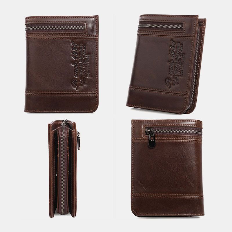 Mannen Echt Leer Blokkeren 20 Kaartsleuven Bifold Portemonnee Portemonnee Rits Coin Bag