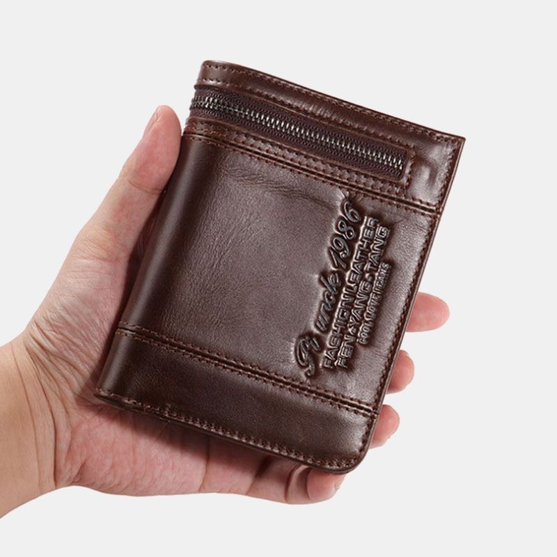 Mannen Echt Leer Blokkeren 20 Kaartsleuven Bifold Portemonnee Portemonnee Rits Coin Bag