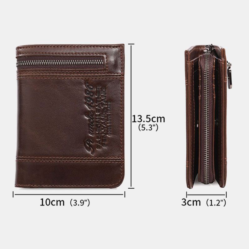 Mannen Echt Leer Blokkeren 20 Kaartsleuven Bifold Portemonnee Portemonnee Rits Coin Bag