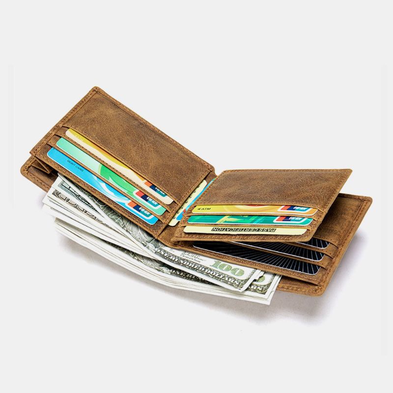 Mannen Echt Leer Korte Bifold Multi-card Slot Id Portefeuilles Card Case Geld Clip Portemonnee Portemonnee