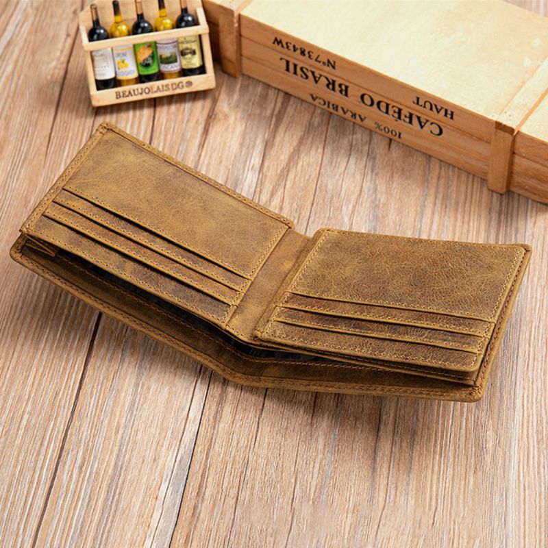 Mannen Echt Leer Korte Bifold Multi-card Slot Id Portefeuilles Card Case Geld Clip Portemonnee Portemonnee