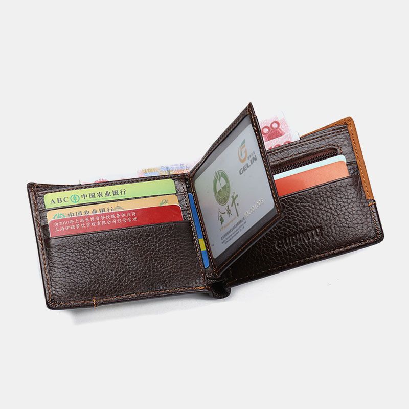Mannen Eerste Laag Koeienhuid 8 Kaartsleuven Card Case Retro Bifold Korte Splicing Portemonnee Geld Clip Portemonnee