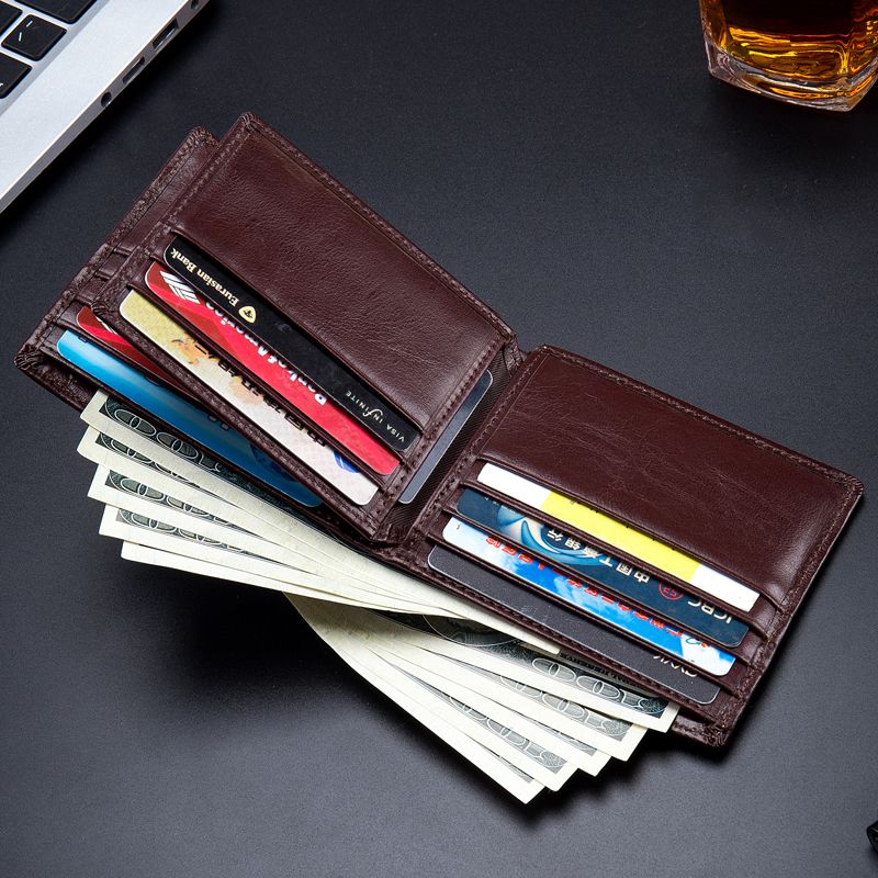 Mannen Horizontale Verticale Portefeuilles Bifold Anti-diefstal Borstel Multi-card Slot Kaarthouder Geld Clip Koeienhuid Portefeuilles