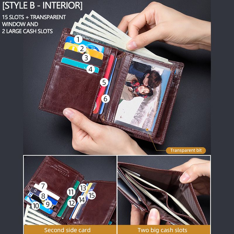 Mannen Horizontale Verticale Portefeuilles Bifold Anti-diefstal Borstel Multi-card Slot Kaarthouder Geld Clip Koeienhuid Portefeuilles