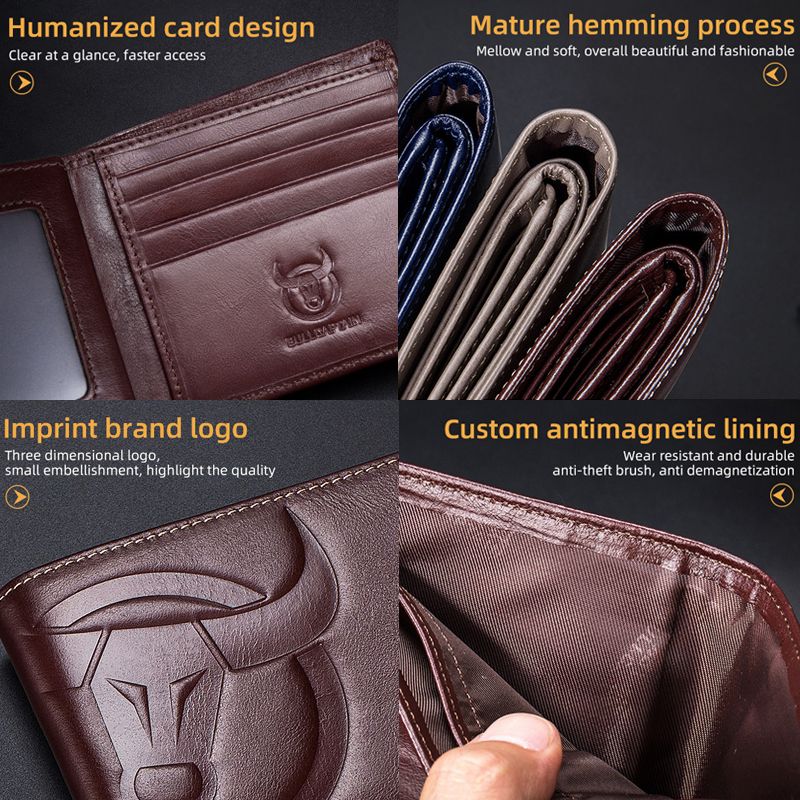 Mannen Horizontale Verticale Portefeuilles Bifold Anti-diefstal Borstel Multi-card Slot Kaarthouder Geld Clip Koeienhuid Portefeuilles