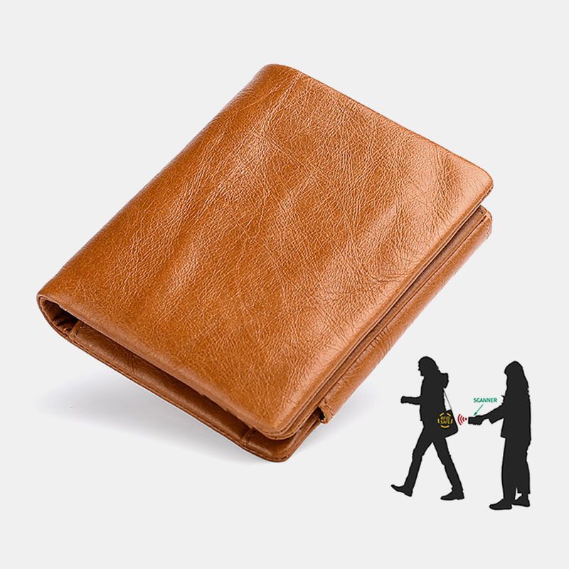 Mannen Lederen Koeienhuid Retro Business Trifold Multi-slot Coin Bag Kaarthouder Portemonnee