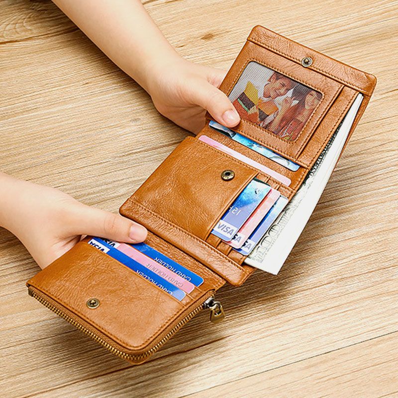 Mannen Lederen Koeienhuid Retro Business Trifold Multi-slot Coin Bag Kaarthouder Portemonnee