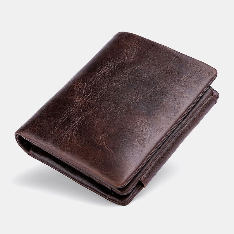 Mannen Lederen Koeienhuid Retro Business Trifold Multi-slot Coin Bag Kaarthouder Portemonnee