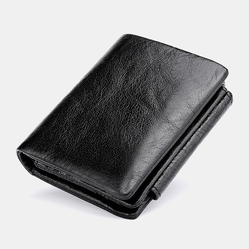 Mannen Lederen Koeienhuid Retro Business Trifold Multi-slot Coin Bag Kaarthouder Portemonnee