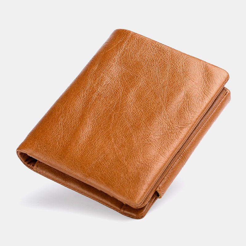 Mannen Lederen Koeienhuid Retro Business Trifold Multi-slot Coin Bag Kaarthouder Portemonnee