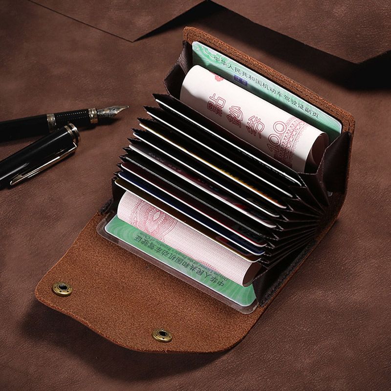 Mannen Lederen Multi-card Slot Kaarthouder Retro Grote Capaciteit Orgel Card Case Geld Clip Portefeuilles