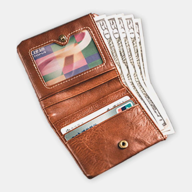 Mannen Lederen Ultradunne Korte Portemonnee Retro Bifold Mini Card Case Geld Cllip