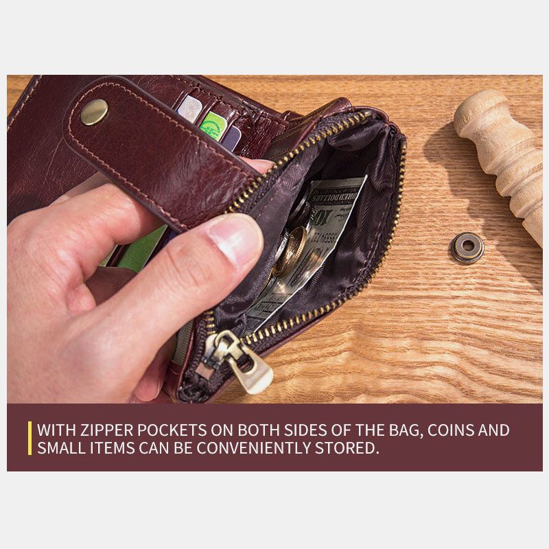 Mannen Lederen Vintage Blokkerende Opvouwbare Anti-diefstal Ketting Portemonnee Kaarthouder