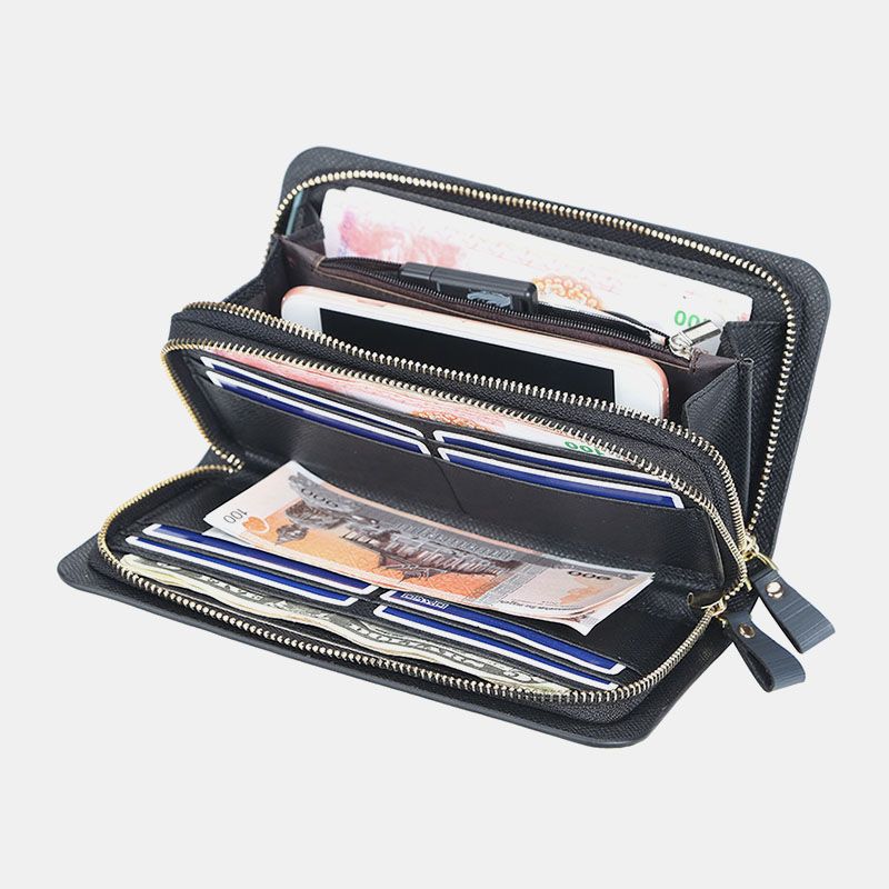 Mannen Pu-leer Grote Capaciteit Multi-kaartsleuf Handvat Casual Clutch Bag Kaarthouder Portemonnee