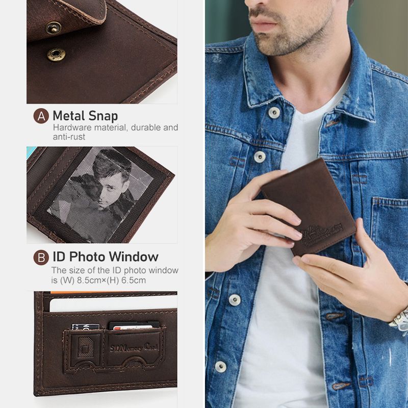 Mannen Retro Anti-magnetische 8 Card Slot Card Case Multifunctionele Korte Bifold Koeienhuid Portefeuilles Geld Clip