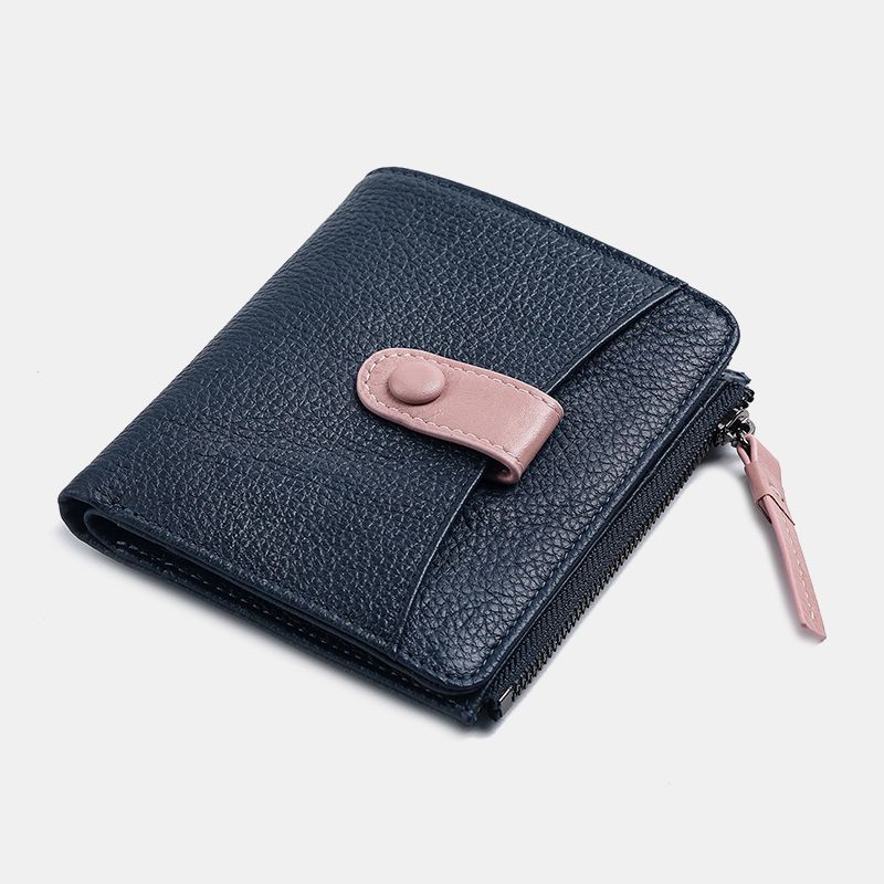 Vrouwen Echt Leer Bifold Hasp Rits Multifunctionele Portemonnee Geld Clip Korte Portemonnee