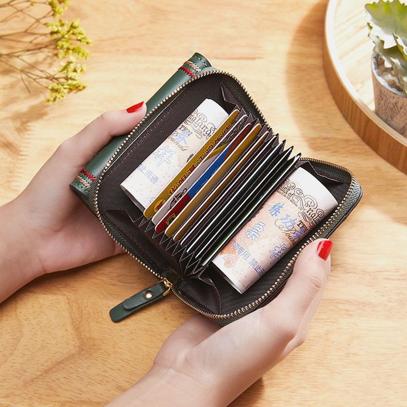 Vrouwen Pu Lederen Borduurwerk Multi-card Slot Orgel Card Case Korte Driebladige Geld Clip Rits Portemonnee Portemonnee