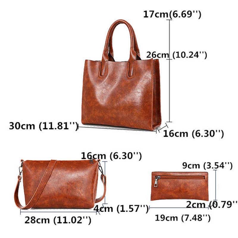 3 Stks Dames Vintage Leisure Handtas Olie Wax Crossbody Tas