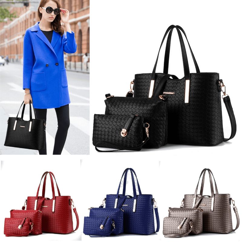 3pcs/set Vrouwen Lederen Satchel Handtas Schouder Messenger Crossbody Tas