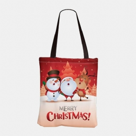 Dames Canvas Feestelijke Kerst Elanden Kerstman Printpatroon Dagelijks Casual Handtas Schoudertas