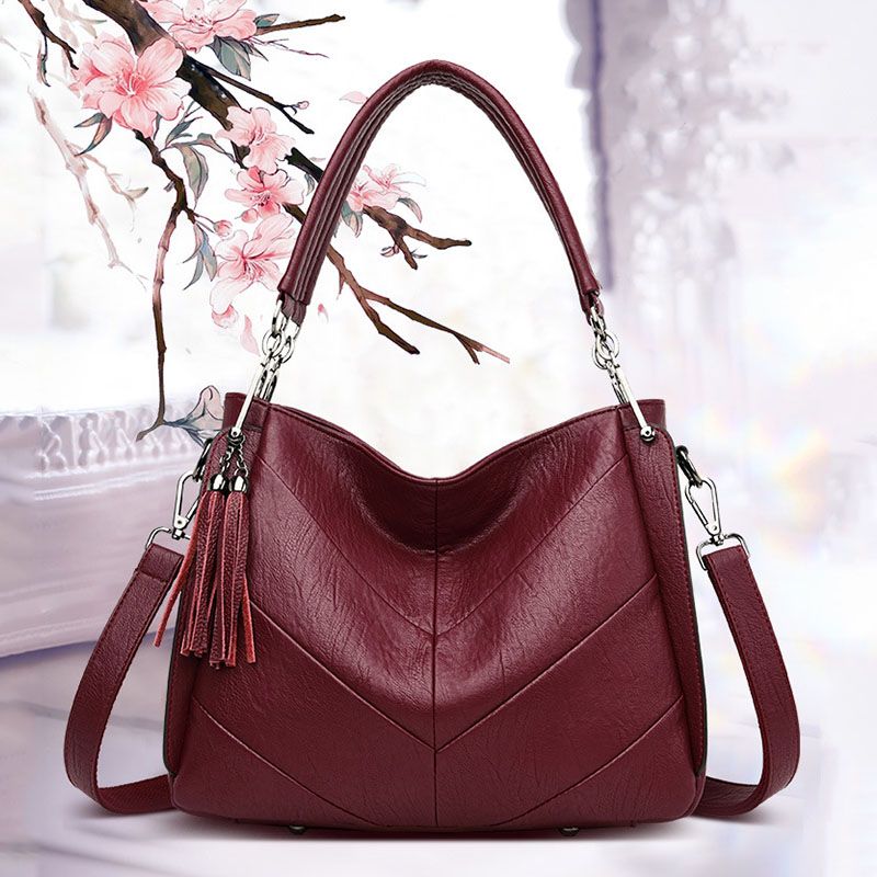 Dames Grote Capaciteit Solid Tassel Tote Bag Crossbody Bag Handtas