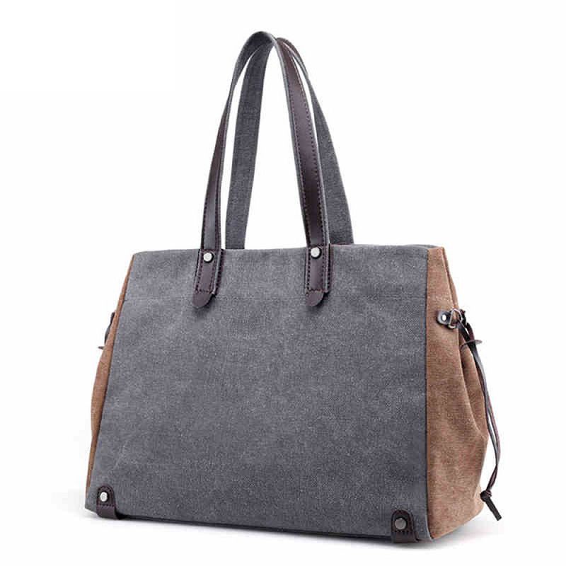 Dames Kwaliteit Canvas Casual Grote Capaciteit Kleurblok Draagtas Handtas