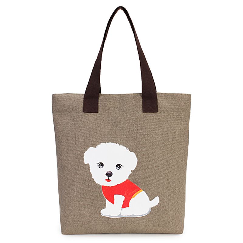 Dames Mooie Handtas Hond Patroon Schouder Canvas Rits Zakken