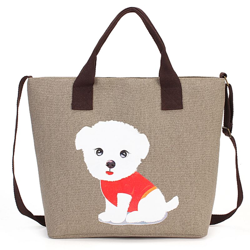 Dames Mooie Handtas Hond Patroon Schouder Canvas Rits Zakken