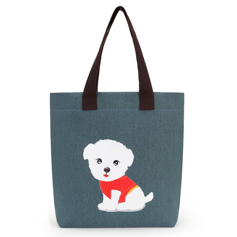 Dames Mooie Handtas Hond Patroon Schouder Canvas Rits Zakken