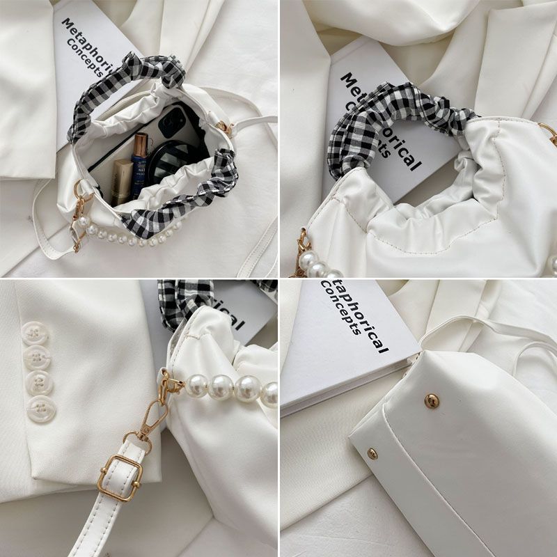 Dames Parels Ketting Geplooide Zak Ontwerp Handtas Afneembare Schouderriem Onderarm Tas Schoudertas Crossbody Tas