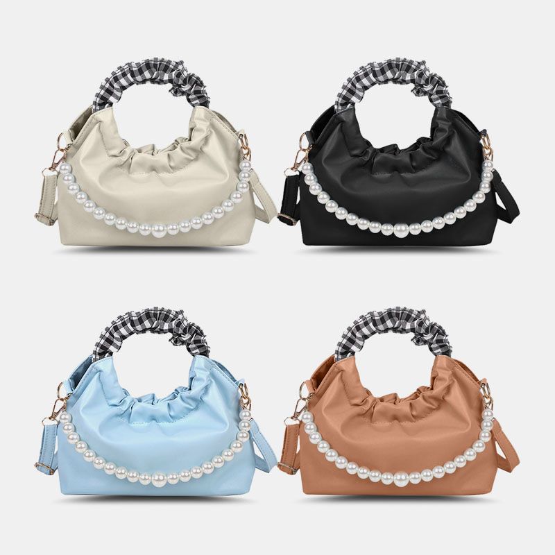 Dames Parels Ketting Geplooide Zak Ontwerp Handtas Afneembare Schouderriem Onderarm Tas Schoudertas Crossbody Tas