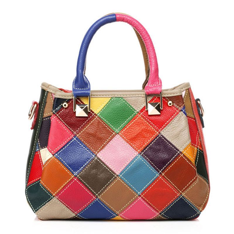 Dames Patchwork Koeienhuid Kleurrijke Handtas Tote Handtas Crossbody Tas