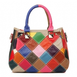 Dames Patchwork Koeienhuid Kleurrijke Handtas Tote Handtas Crossbody Tas