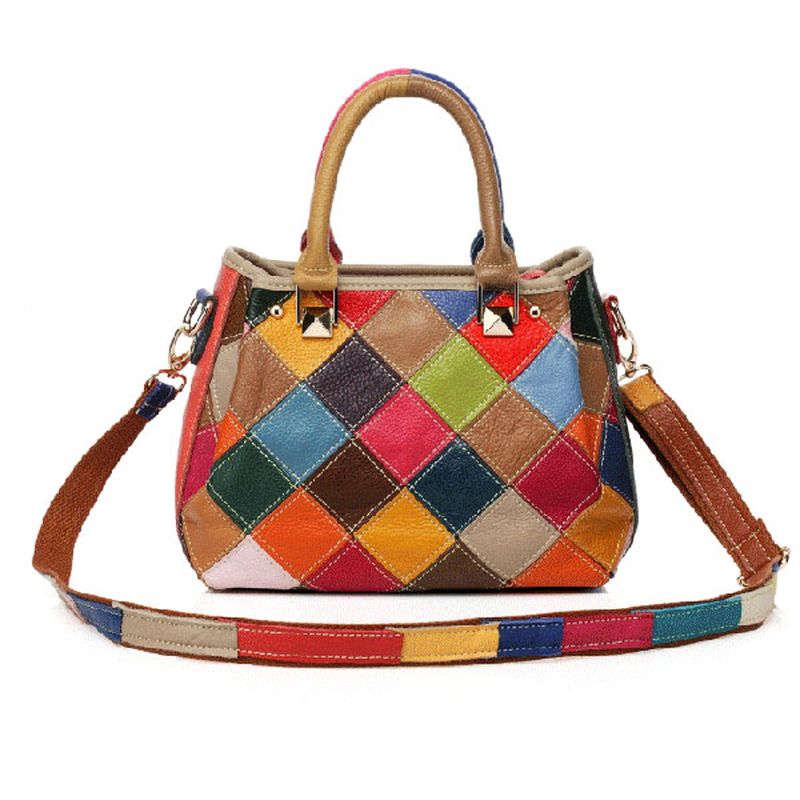 Dames Patchwork Koeienhuid Kleurrijke Handtas Tote Handtas Crossbody Tas