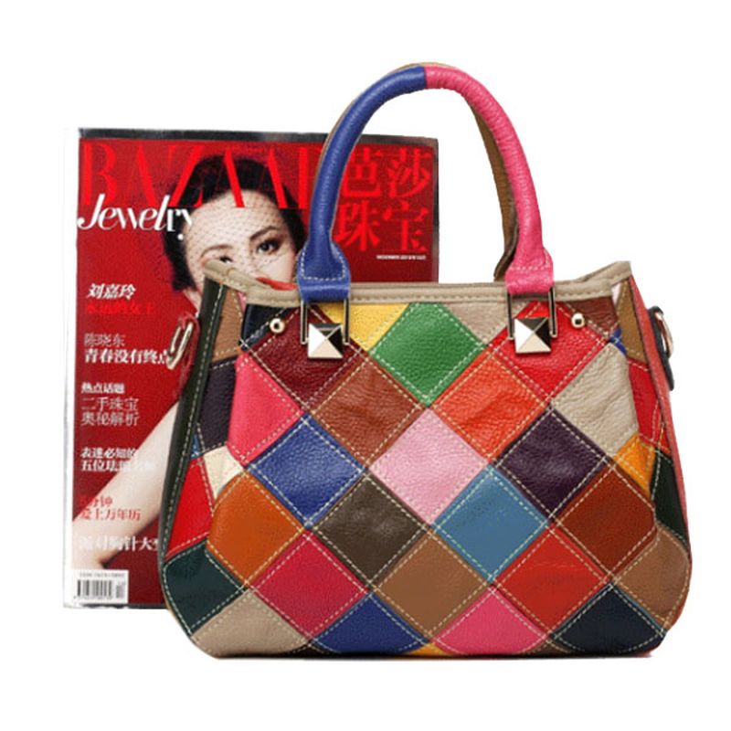 Dames Patchwork Koeienhuid Kleurrijke Handtas Tote Handtas Crossbody Tas