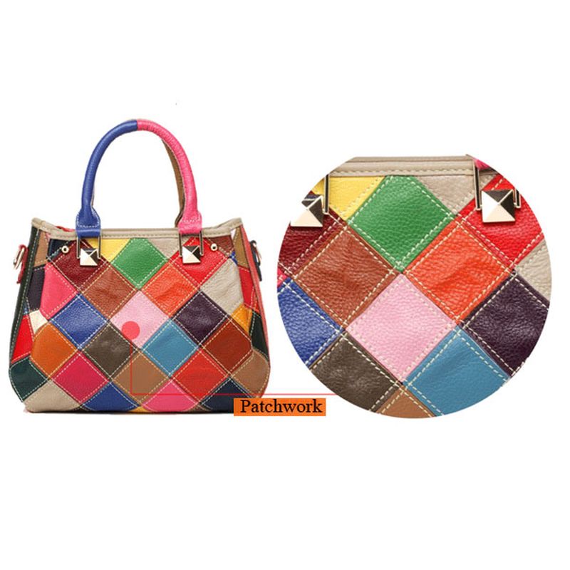 Dames Patchwork Koeienhuid Kleurrijke Handtas Tote Handtas Crossbody Tas