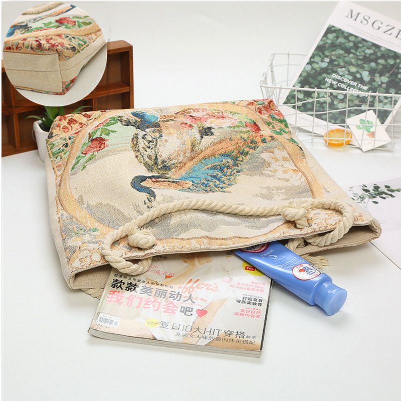 Dames Pauw Bedrukt Canvas Draagtas Hangbag