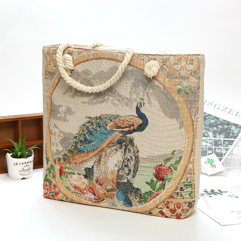 Dames Pauw Bedrukt Canvas Draagtas Hangbag