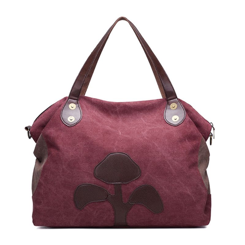 Grote Capaciteit Dames Canvas Patchwork Bloemenpatroon Casual Handtas