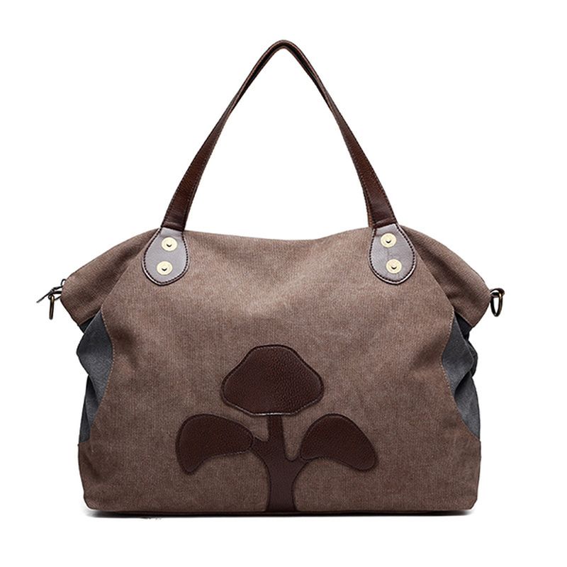 Grote Capaciteit Dames Canvas Patchwork Bloemenpatroon Casual Handtas