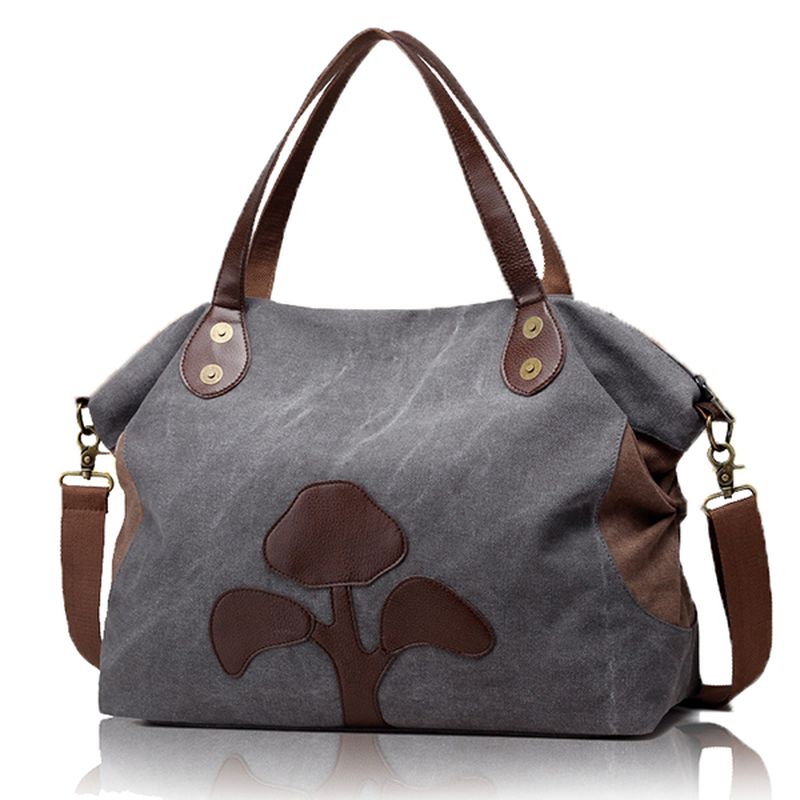 Grote Capaciteit Dames Canvas Patchwork Bloemenpatroon Casual Handtas