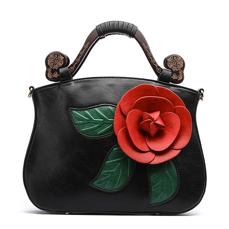 Vintage Mode Pu-leer Rose Decoratieve Handtas Crossbody Tas Voor Dames